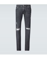 Dolce & Gabbana Skinny Jeans in Distressed-Optik - Schwarz