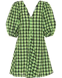 Ganni Checked Cotton-blend Seersucker Mini Dress - Green