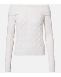 Ralph Lauren - Cable-Knit Off-Shoulder Cashmere Sweater - Lyst