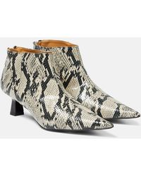 Ganni - Snake-effect Faux Leather Ankle Boots - Lyst