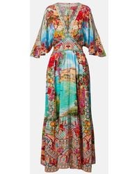 CAMILLA - Embellished Printed Silk Maxi Dress - Lyst