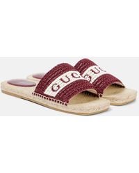 Gucci - Logo Embroidered Raffia Espadrille Slides - Lyst
