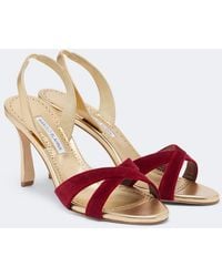 Manolo Blahnik - Callydra Velvet-Trimmed Leather Sandals - Lyst