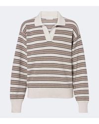Brunello Cucinelli - Striped Cotton-Blend Polo Sweater - Lyst