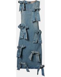 Ganni - Bow-Detail Denim Midi Dress - Lyst