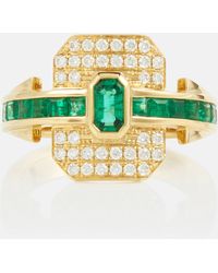 Rainbow K - Shield 18kt Gold Ring With Diamonds And Emeralds - Lyst
