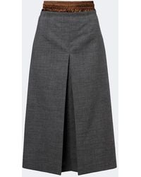 Prada - Layered Pleated Wool Midi Skirt - Lyst