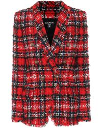 Balmain Blazer de tweed a cuadros - Rojo