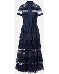 Elie Saab - Tie-Neck Lace Midi Dress - Lyst