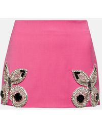 Area - Crystal-Embellished Wool Miniskirt - Lyst