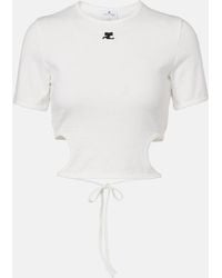 Courreges - Logo Cutout Tie-Back Cotton Crop Top - Lyst
