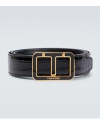 Tom Ford Cinturon de piel grabada con logo - Negro