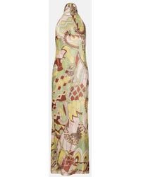 RIXO London - Maura Printed Halterneck Satin Midi Dress - Lyst