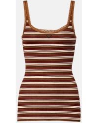 Prada - Lace-Trimmed Striped Cotton Tank Top - Lyst