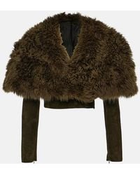 Alaïa - Cropped Shearling And Suede Jacket - Lyst