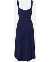 STAUD - Ellison Pleated Compact-Knit Midi Dress - Lyst