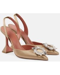 AMINA MUADDI - Verzierte Slingback-Pumps Begum 95 Aus Satin - Lyst
