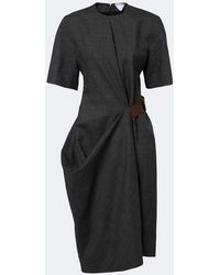 Bottega Veneta - Belted Draped Wool Midi Dress - Lyst