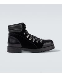Manolo Blahnik - Janka Leather-Trimmed Velvet Lace-Up Boots - Lyst