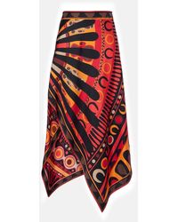 PUCCI - Soleil Asymmetric Silk Twill Midi Skirt - Lyst