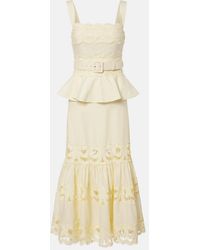 Self-Portrait - Belted Crochet-Trimmed Linen And Cotton Midi Dress - Lyst