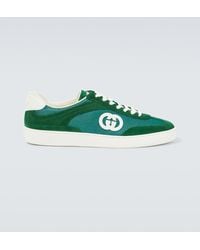 Gucci - Interlocking G Suede And Canvas Sneakers - Lyst