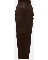 Rick Owens - Dirt Pillar Leather And Cotton Midi Skirt - Lyst