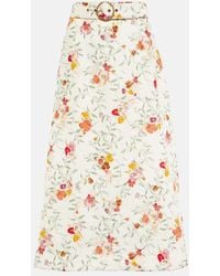 Zimmermann - Belted Floral Linen Midi Skirt - Lyst