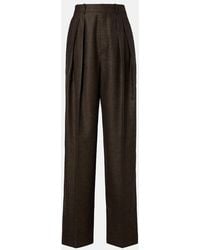 Saint Laurent - Herringbone Wool Wide-Leg Pants - Lyst