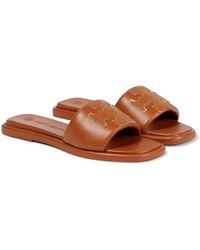Tory Burch Double T Sport Leather Sandals - Brown