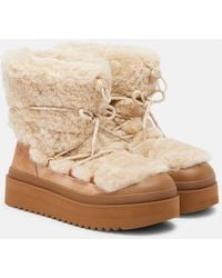 Tory Burch - Mellow Shearling And Suede Lace-Up Boots - Lyst