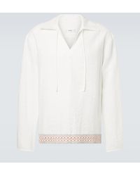 Commas - Crochet-Trimmed Tie-Neck Linen-Blend Shirt - Lyst