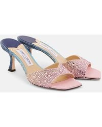 Jimmy Choo - Skye 70 Embellished Satin Mules - Lyst
