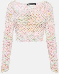 SUSAN FANG - Verziertes Off-Shoulder-Top Aus Haekelstrick - Lyst