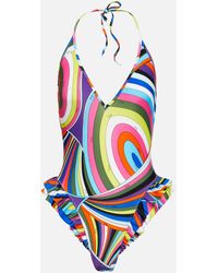 Emilio Pucci - Printed Halterneck Swimsuit - Lyst
