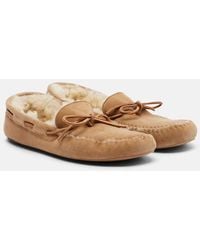 The Row - Lucca Shearling-Trimmed Suede Boat Shoes - Lyst