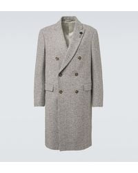 Lardini - Herringbone Double-Breasted Virgin Wool Coat - Lyst