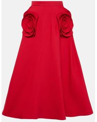 Valentino - Floral-applique Wool And Silk Midi Skirt - Lyst