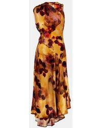Victoria Beckham - Gathered Lace-Trimmed Silk Satin Gown - Lyst