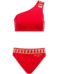 Balmain Bedruckter One-Shoulder-Bikini - Rot