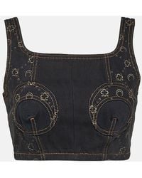 Marine Serre - Regenerated Cropped Denim Bustier - Lyst