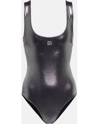 Dolce & Gabbana - Metallic One-piece Swimsuit With Logo - Lyst