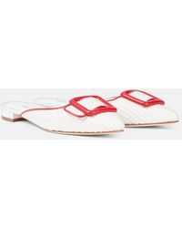 Manolo Blahnik - Maysale Leather-Trimmed Raffia Mules - Lyst