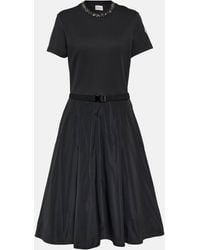 Moncler - Belted Embellished Cotton Midi Dress - Lyst