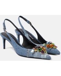 Dolce & Gabbana - Pumps slingback in denim con cristalli - Lyst