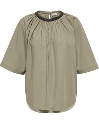 Brunello Cucinelli Embellished Gathered Cotton Top - Natural