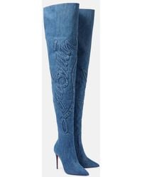 Christian Louboutin - Overknee-Stiefel Kate Botta Alta 100 Aus Denim - Lyst