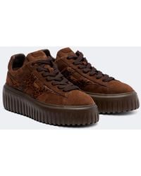 Hogan - H645 Fur-Trimmed Leather Platform Sneakers - Lyst