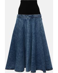 Alaïa - Denim And Cotton Jersey Midi Skirt - Lyst
