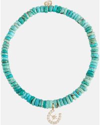 Sydney Evan Starburst Horseshoe 14kt Gold Bracelet With Turquoise And Diamonds - Blue